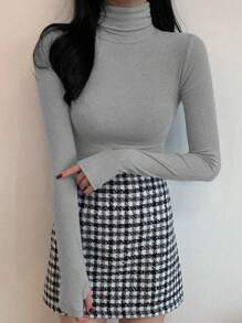 DAZY Débardeur moulant couleur unie col montant décontracté pour femme - Gris - Voir 5