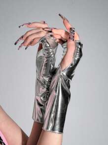 ROMWE Goth 1pc Silver Punk Style Arm Sleeve, Thin For Spring/Autumn, Suitable For Stage, Music Festival Outfits - Silver - View 2