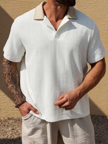 Manfinity Homme Plus Size Men's Contrast Color Short Sleeve Casual/Business Polo Shirt - White - View 5