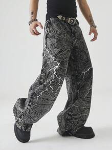 Manfinity EMRG Men's Fashion Vintage Washed Denim Jeans - Black - View 1