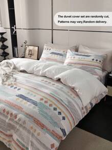 2/3pcs Bohemian Style Duvet Cover Set, Gray Moroccan Stripe & Geometric Pattern, Yellow-Gray Boho Vibrant Texture Microfiber Bedding Set With Button Closure, Suitable For Twin, Full, Queen, King Beds, Home & Dorm, Oeko-Tex Certified - Multicolor - View 7