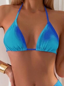 SHEIN Swim 1 zestaw damskich prostych i modnych swobodnych strojów kąpielowych z dekoltem halter, do codziennego noszenia na letnie wakacje na plaży
