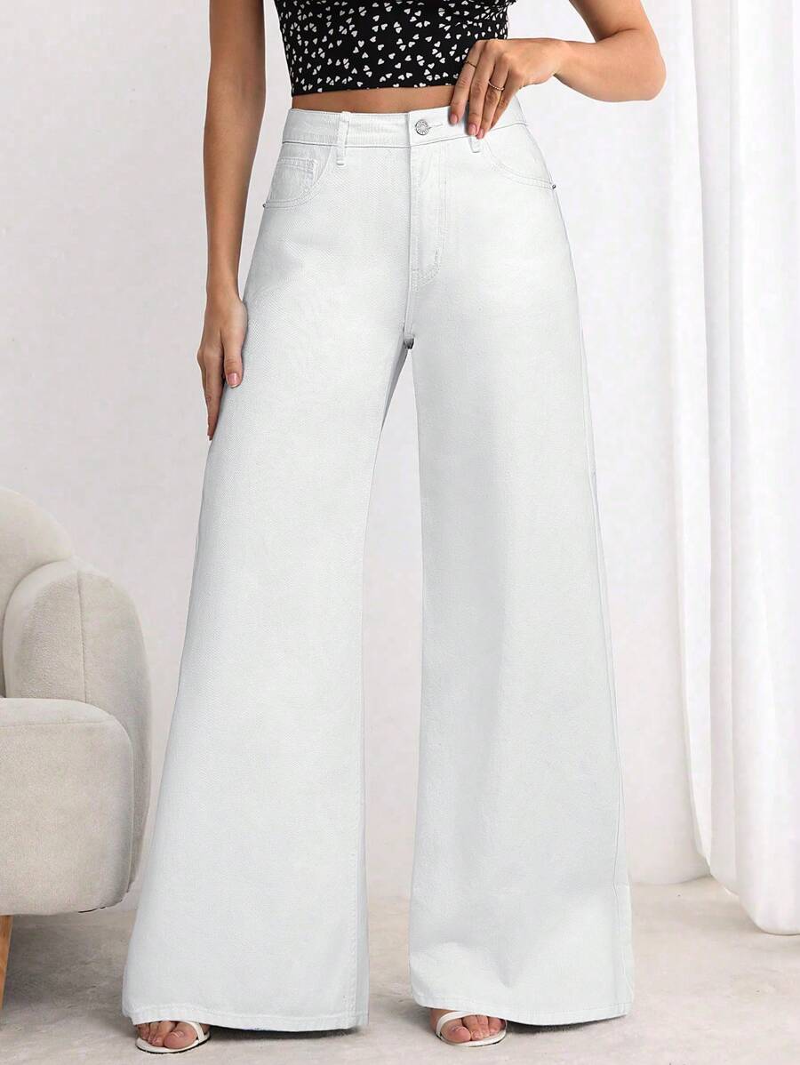 EMERY ROSE 宽腿牛仔裤，休闲又时尚，适合日常穿着 - 白色 - 查看 1