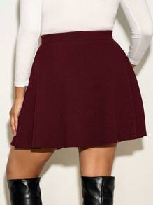 SHEIN Tall CURVE Plus Size Women High Waist Textured Flare Skirt - Burgundy - View 2