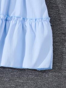 Tween Girl Solid Color Halter Short Sleeve Dress - Blue - View 7