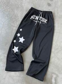 Chillumni 男士休闲印花宽松长裤，时尚日常穿着 - 黑色 - 查看 3