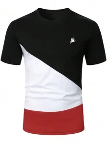Manfinity Homme Camiseta casual de manga corta y cuello redondo para hombre con bloque de color para el verano - Multicolor - Ver 2