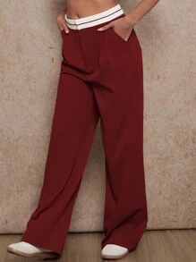 Forever 21 Women's Solid Color Patchwork Pocket Design Casual Long Pants, Daily Wear - Burgundy - View 6
