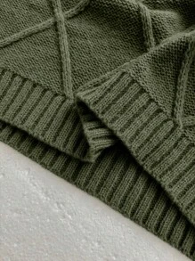 SHEIN Unity Plus Size Women Turtleneck Sweater, Rhombus Plaid Beaded Casual Pullover For Autumn/Winter - Army Green - View 7