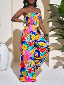 Slaydiva 2025 Spring/Summer Multicolor Floral Print Bustier Jumpsuit - Multicolor - View 4