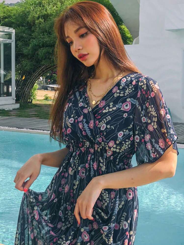 Women's Casual Short Sleeve Dress, Simple And Fashionable For Daily Wear, Women Two Pieces Sets Vacation Outfits Women Floral