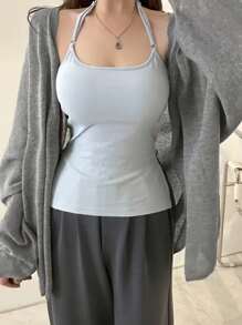 DAZY 1pc Women Solid Color Loose Fit Bell Sleeve Cardigan Sweater Tee, Spring/Summer/Autumn