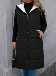 EMERY ROSE Casual Hooded Zipper Padded Coat, Long Length