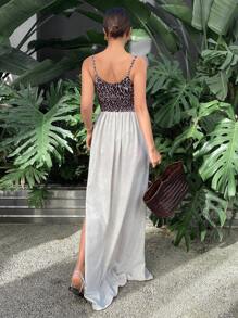 SHEIN Essnce Women's Leopard Print Spaghetti Strap Layered Maxi Dress, Resort Goddess Style For Spring/Summer - Multicolor - View 2