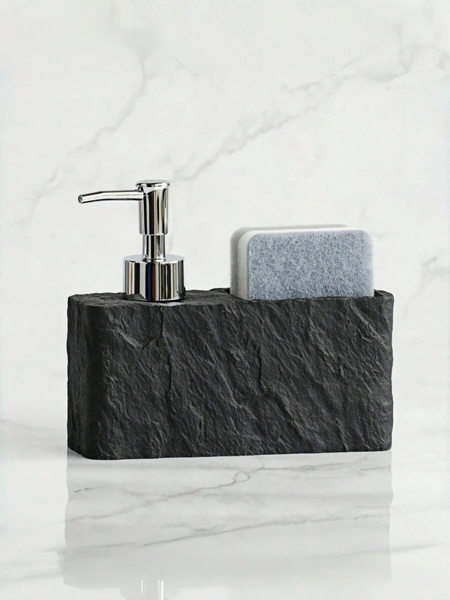 250毫升浴室黑色岩石仿树脂浴室厨房皂液器乳液分配器带海绵架家居浴室装饰夏季 - 彩色 - 查看 1