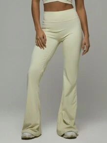 Musera Sport Flared High Waisted Leggings, Padel, Tennis, Pickleball Gym Fitness - Yellow - View 2