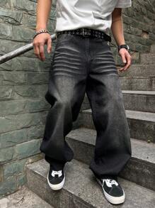 Manfinity Homme Men's Loose Fit Wide Leg Pockets Jeans