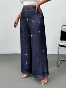 SHEIN Privé Celana Panjang Ukuran Besar, Sederhana, Modis, Kasual, untuk Sehari-hari - Navy Blue - View 1