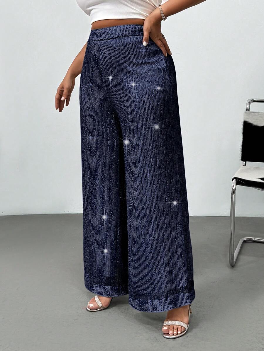 SHEIN Privé Celana Panjang Ukuran Besar, Sederhana, Modis, Kasual, untuk Sehari-hari - Navy Blue - View 1