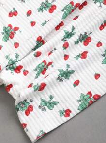 Sweetra 女士新品春夏甜美性感家居服日常乡村针织纹理草莓印花蕾丝蝴蝶结 V 领褶皱吊带背心 - 彩色 - 查看 3