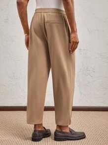 SHEIN X ELOISA & ORSON AKNOTIC Party Pantalones casuales holgados y ajustados de tela de punto color caqui para hombre, con cintura media, aptos para uso diario y vacaciones en primavera/verano