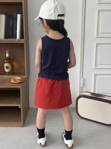 DAZY 2pcs/Set Young Girl Heart Print Vest Top & Mini Skirt - Navy Blue - View 7