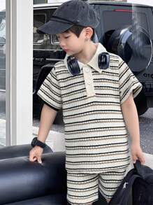 Genkimix Kids 小男孩 Polo 領套裝 - 卡其色 - 查看 3