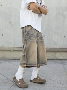 Manfinity EMRG Pantaloncini casual in jeans semplici e alla moda per uomo, per uso quotidiano