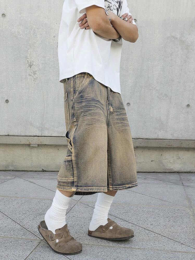 Manfinity EMRG 男士简约时尚休闲牛仔短裤，适合日常穿着 - 彩色 - 查看 4