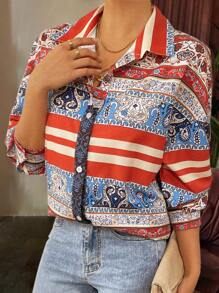 Camisa de manga larga estampada de ocio para mujer - Multicolor - Ver 4