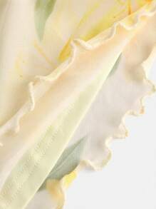 Girlism 少女黄色花卉印花优雅细肩带短裙，度假风格