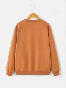 青少年男孩 2 件套圆领长袖上衣和裤子，休闲简约装，适合日常穿着