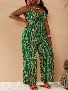 Slaydiva Bộ đồ liền thân ngày lễ cỡ lớn in hoa phía trước thắt nút đàn hồi phía sau - màu xanh lá - Xem 4