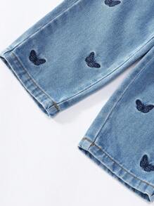 Boutique Design Butterfly Embroidered Cute Wide Leg Jeans For Baby Girl,Holiday,Summer,Travel - Blue - View 7