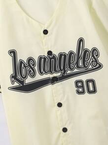 Teen Boy Letter Print Short Sleeve Single-Breasted Shirt And Shorts Casual Set - Apricot - View 5