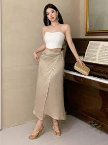 DAZY Solid Color Criss-Cross Backless Skirt For Women