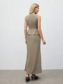 BizChic Set de 2 piezas Traje de chaleco y falda color caqui para mujeres, para usar en negocios/fiestas/citas, Primavera y Verano, Día de San Valentín - Caqui - Ver 9