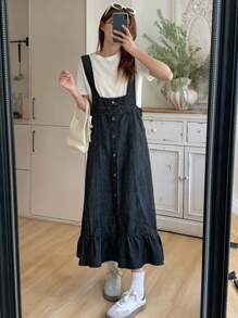 DAZY Women's Casual Denim Overall Skirt, Simple And Stylish For Daily Wear,Ruffle