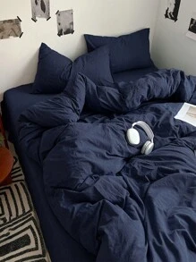 Set de 3 piezas de ropa de cama para dormitorio y habitación en azul oscuro, que incluye 1 funda nórdica y 2 fundas de almohada, lavable a máquina, sin relleno