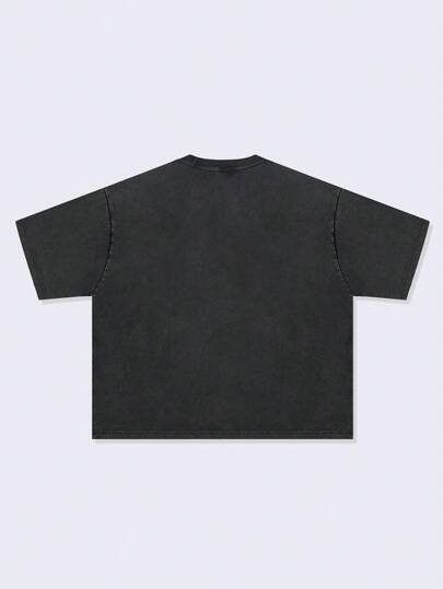 Goth Camiseta de manga corta con estampado, de corte holgado y caída en los hombros, con estilo retro urbano para hombres en talla grande
