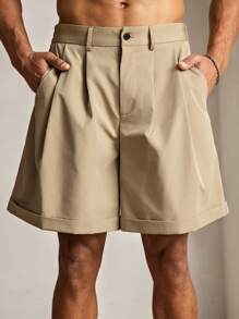 HIMLAND Męskie, tkane, modne, luźne, jednokolorowe, proste szorty, powrót do szkoły, stare pieniądze