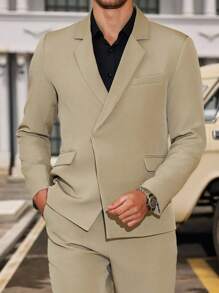Manfinity Mode Men's Solid Color Casual Suit Set, Minimalist Fashion Everyday - Khaki - View 1