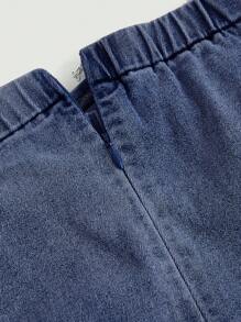 SHEIN MOD Plus Size Denim Shorts Skirt Sweet Slice Tight Elastic Blue Shorts 4th Of July Women Back To School Sport Women Shorts Legging Shorts