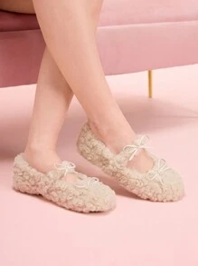 CUCCOO DOLLMOD 米色舒适温暖羔羊毛女士平底毛绒乐福鞋情人节款 - 米色 - 查看 3