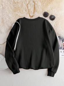 INAWLY Letter Graphic Thermal Lined Sweatshirt,Long Sleeve Tops - Black - View 2