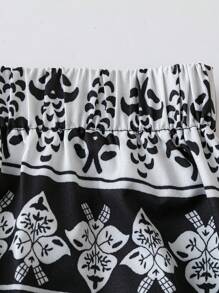 Breezaya 女士花卉印花休闲 A 字裙，日常穿着的简约时尚 - 黑色 - 查看 5