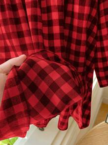 Blossori 年轻女孩优雅格子拼布梭织修身长袖连衣裙