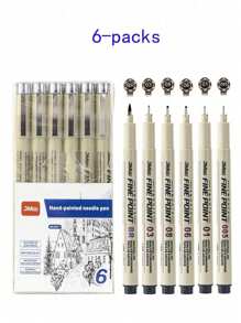 6件/9件/12件针管笔套装，漫画素描笔，水性颜料绘图笔，重返校园 - 黑色 - 查看 8