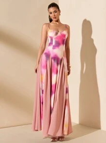 SHEIN BAE Vestido con estampado de degradado multicolor de gris y azul, con dobladillo sobredimensionado, adecuado para citas románticas, fiestas y reuniones. Atuendo de verano para mujer/Ropa de primavera/Atuendo del Día de San Valentín/Carnaval/Atuendos de vacaciones en la playa - Multicolor - Ver 1