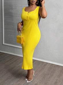 Slaydiva 2025 New Style  Butter Yellow All-Match Casual Sexy Minimalist Western Style Open Front Crisscross Racerback Dress, Suitable For Spring & Summer, Plus Size Women Western Wear